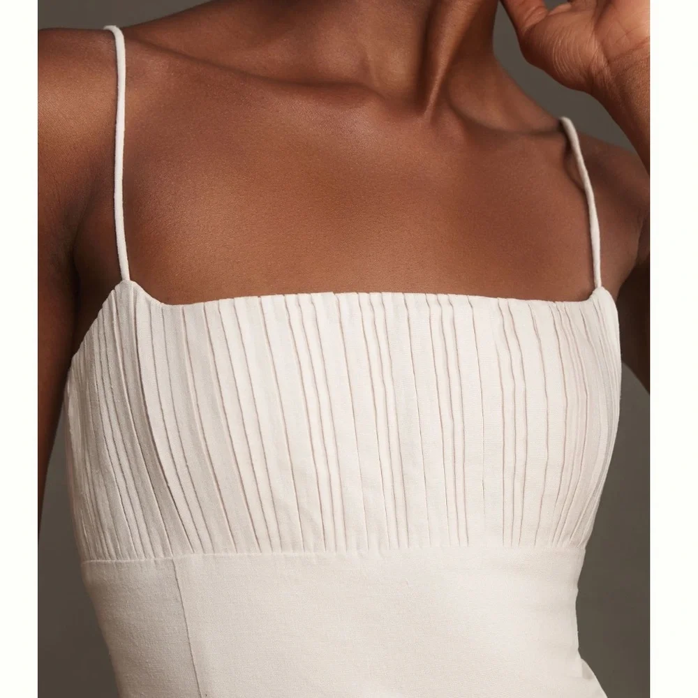 NWT! Anthropologie The Ophelia Sleeveless Linen Slim Mini Dress Maeve Light Sand - Picture 4 of 10